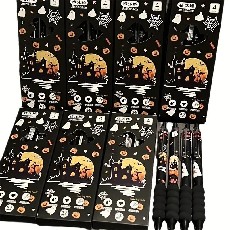 4pcs Halloween Themed Gel Pens, 0.5mm Tip Diameter, Featuring Ghosts, Pumpkins, and Witch Hats - Perfect for Classroom Rewards o