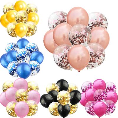 10pcs, 12 Inch, Blue Pink Gold, Confetti Latex Balloons, for Baby Shower Birthday Wedding Decorations