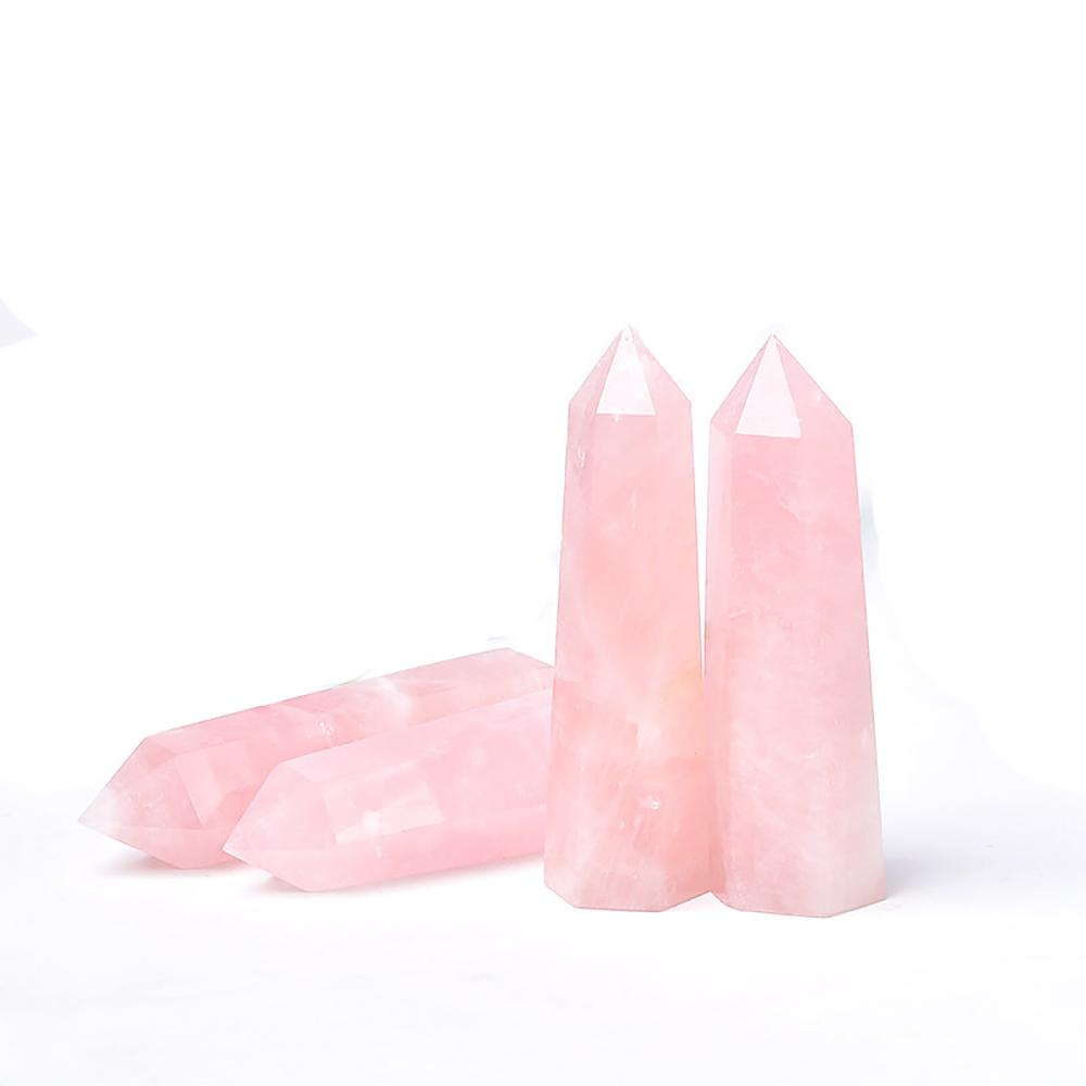 1 Pz Cristallo di Quarzo Rosa Naturale Punta Colonna di Cristallo Rosa Esagono Ossidiana Lucidato a Mano Per Arredamento Stanza Decorazioni Artigianato Regali