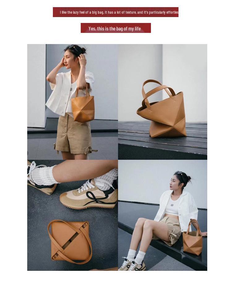 2025 Neue Weiche Rindsleder Faltbare Geometrische Tote: Handtasche aus echtem Leder, Pendler- und Reisetasche, Große Kapazität für Damen