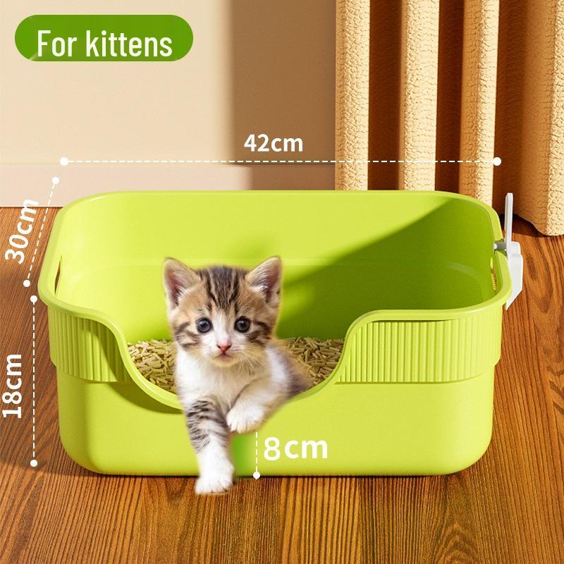 Kitten Litter Box: Low Entry, Semi-Enclosed, Small Size, Starter Kit for Cat Care