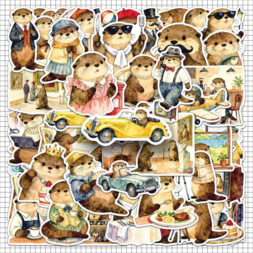 50 Cute Cartoon Otter Stickers for Guitar, Refrigerator, and Graffiti Decoration