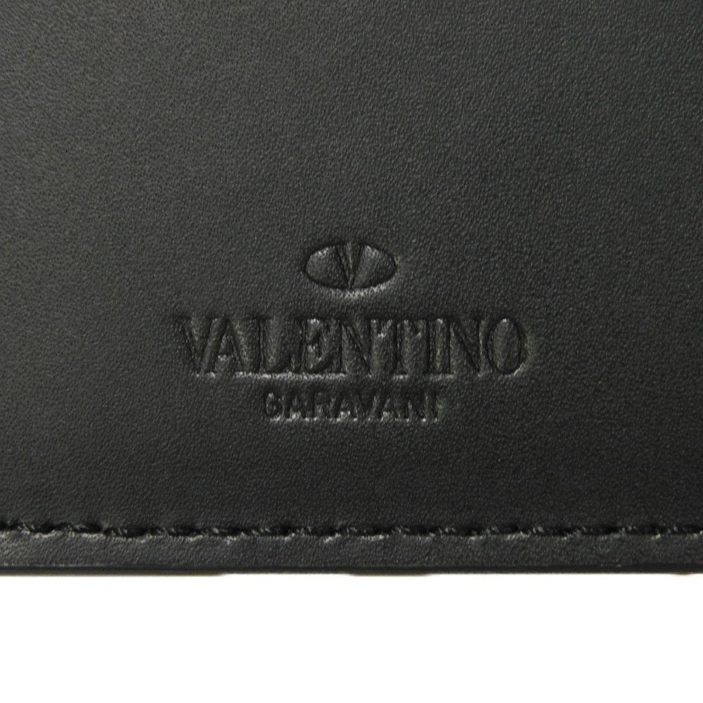 Used 8901 VLTN Logo Embossed Zip Card Holder 1Y0P0540BHY 7943 Calfskin RFID Unused One Stud Black Men's from Japan