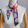 Bow Ties Plaid Scarf Printed Long Ribbon Scarves Retro Long Silk Scarf  Female