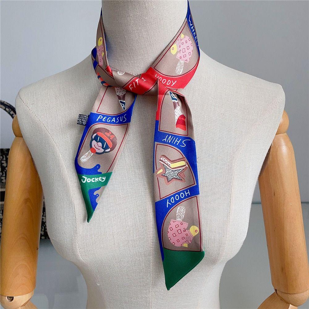 Bow Ties Plaid Scarf Printed Long Ribbon Scarves Retro Long Silk Scarf  Female