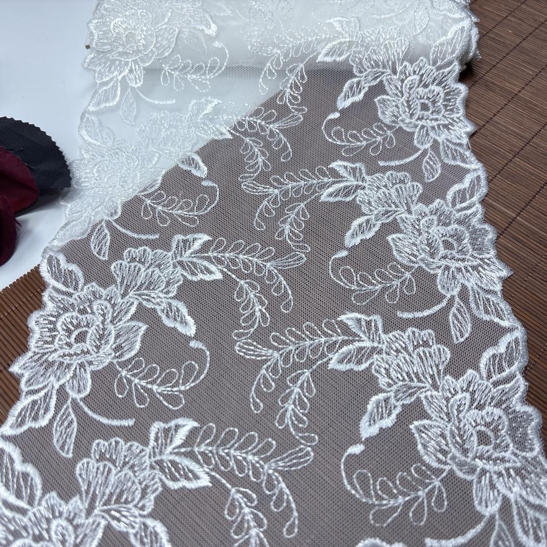 

1m x 19cm Tulle Embroidery Lace, White Embroidery Net Lace Trim for Lingerie, Bra, Underwear, Dress, Garment, Sewing & Crafting 1 meter x 19 cm белый