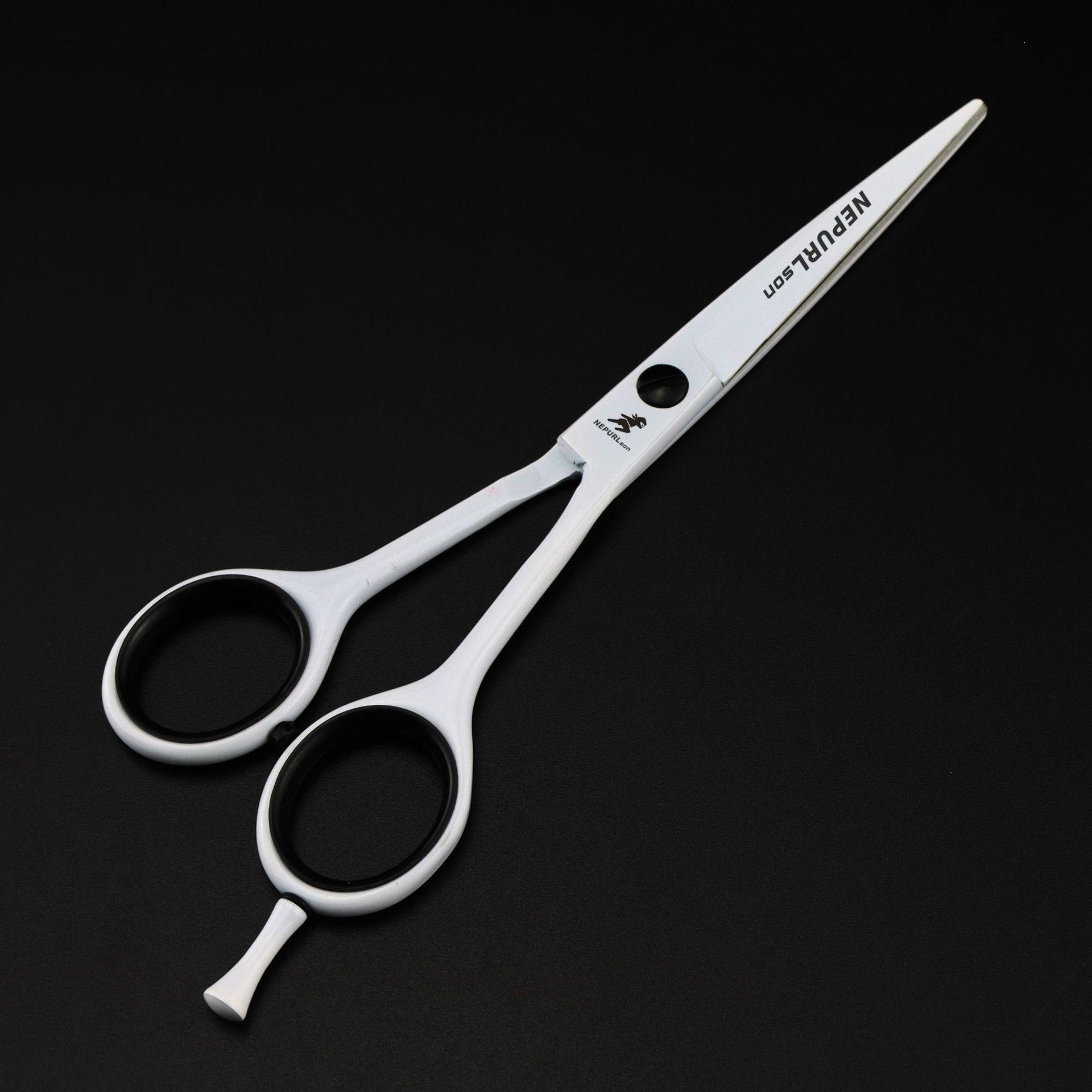 6.0-Inch White Hairdressing Scissors Set: Straight Shears, Reverse Thread, Serrated Scissors, Thinning Shears.