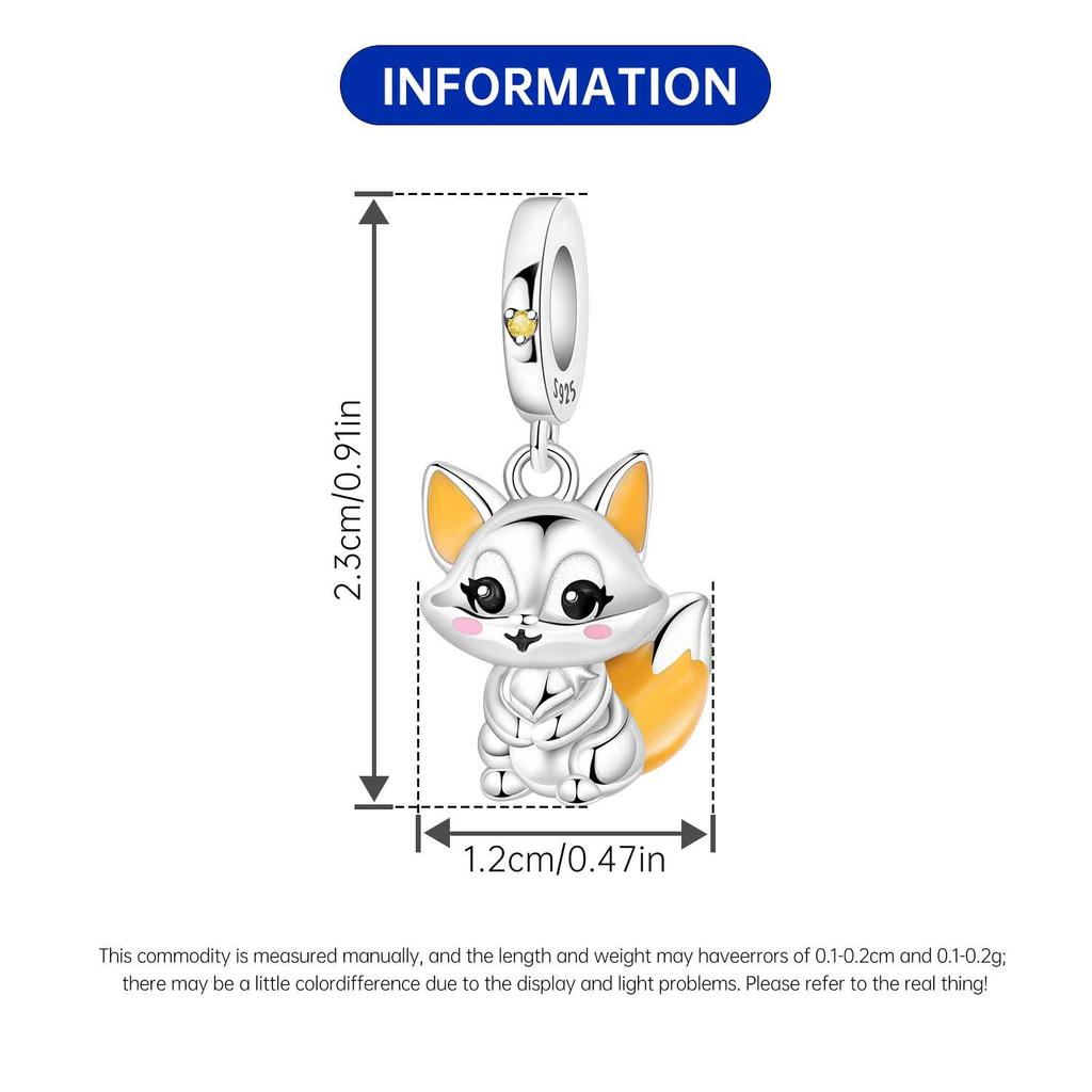 Exquisite Exquisite 925 Silver Cute Fox Animal  Pendants Bracelet Charms Jewelry Party Beads Diy Trendy Gifts