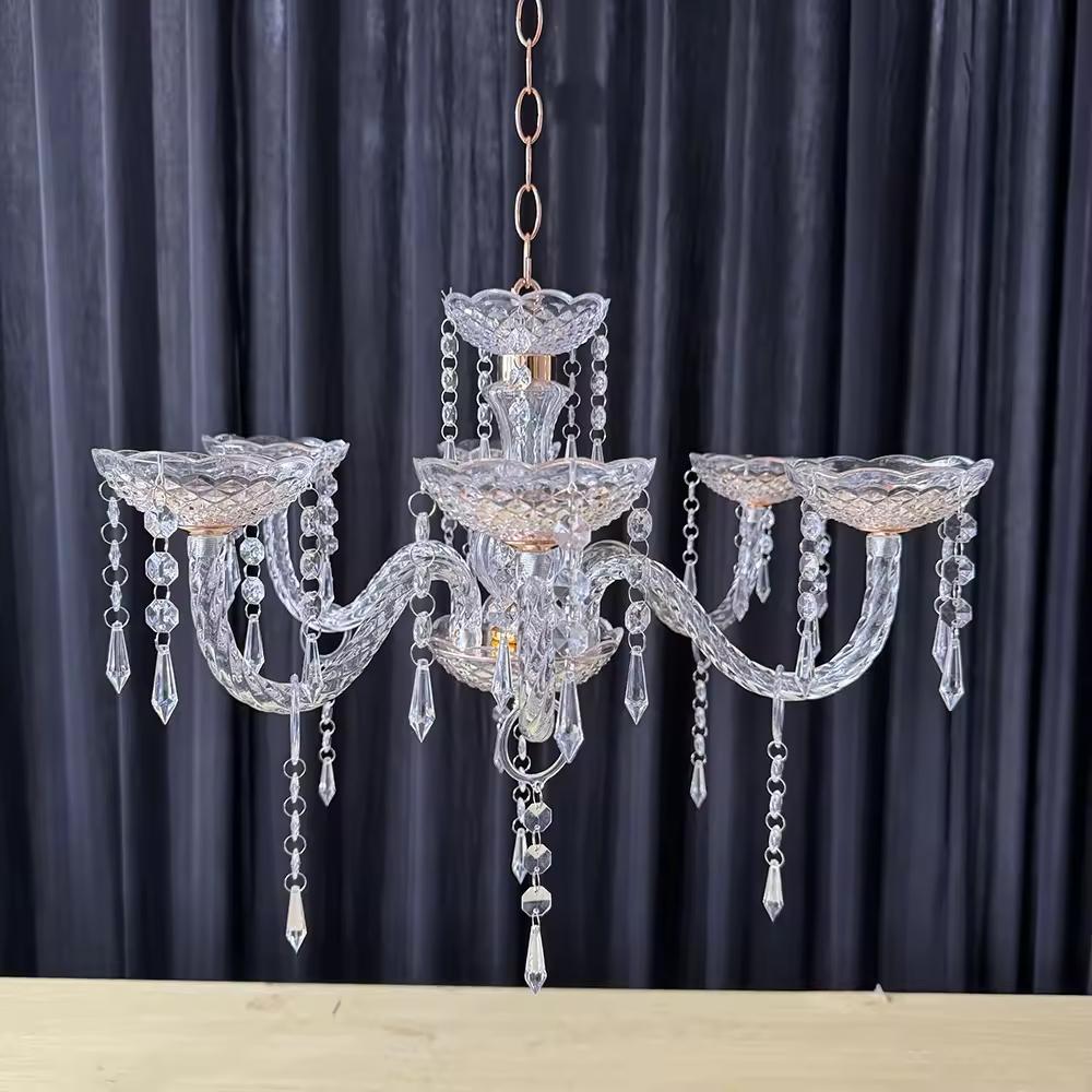 Large Iron Gold Acrylic Metal Crystal Chandelier Candle Holder Wedding Hall Home Floral Decor Centerpiece Stand Candle Holder (as the picture,110cm*60cm)