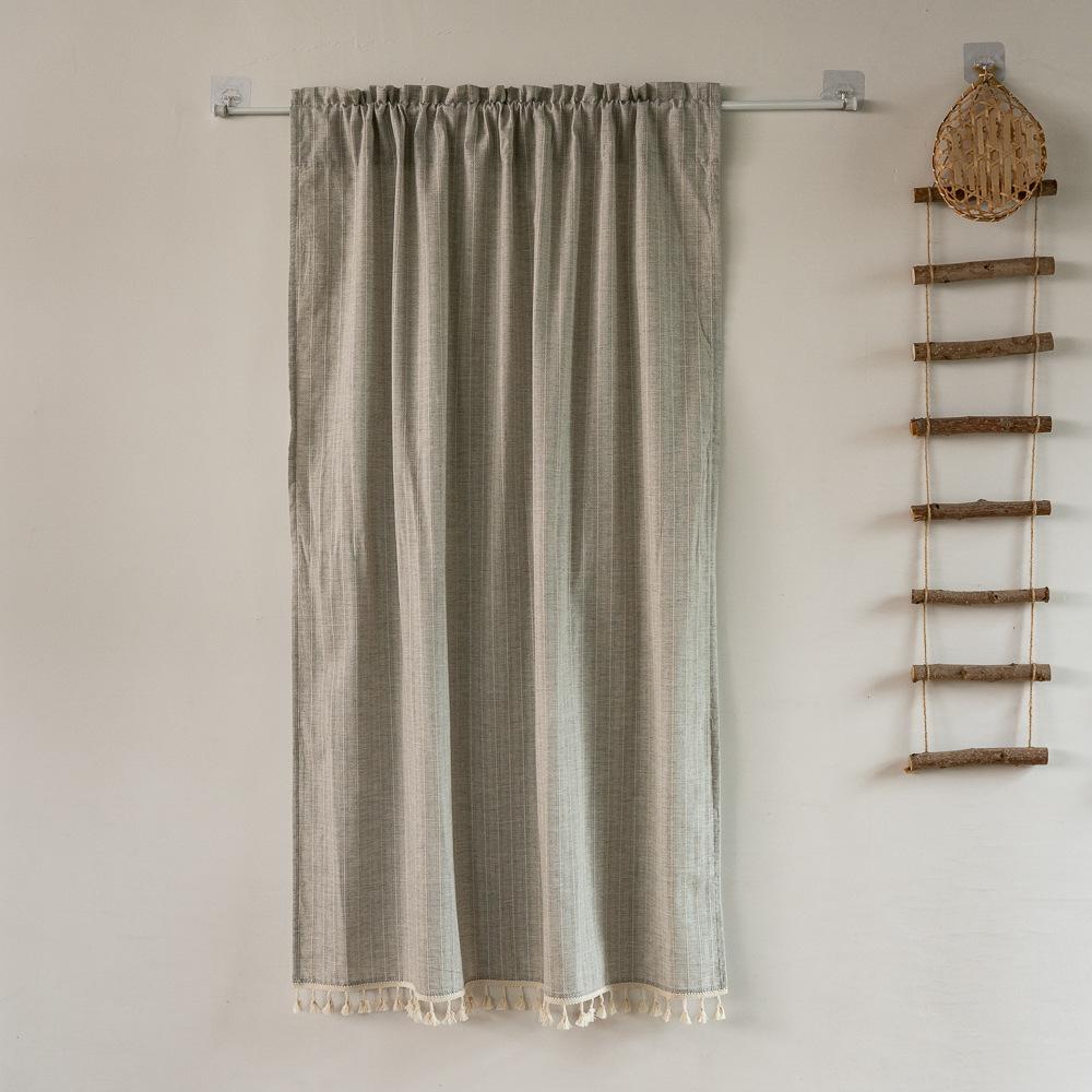 Punch-free Partition Curtain Striped Cotton and Linen Fabric Hanging Curtain Household Door Curtain Kitchen Coffee Half Curtain