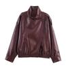 Women's Autumn WinterStreet Stand Collar PU Leather Jacket Loose Long Sleeve Zipper Pockets Female Coats Lady Outerwear