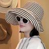 Japanese-style foldable summer striped fisherman hat for women, new long sunscreen hat, fashionable bucket hat for large head circumference, sun hat