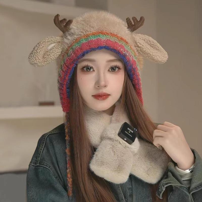 

Foldable Antler Cap Creative Knitted Reindeer Beanie Convertible Reindeer Hat Warm Christmas Elk Hat For Christmas Travel Winter хакі