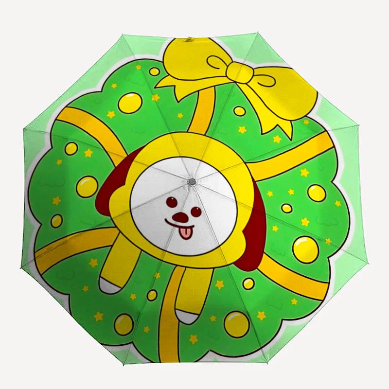 

1pc BT21 Christmas wreath Automatic Open/close Umbrella, Portable Travel Umbrella, Everyday Use - Outdoor Accessory, Artistic Pattern, Compact Design,