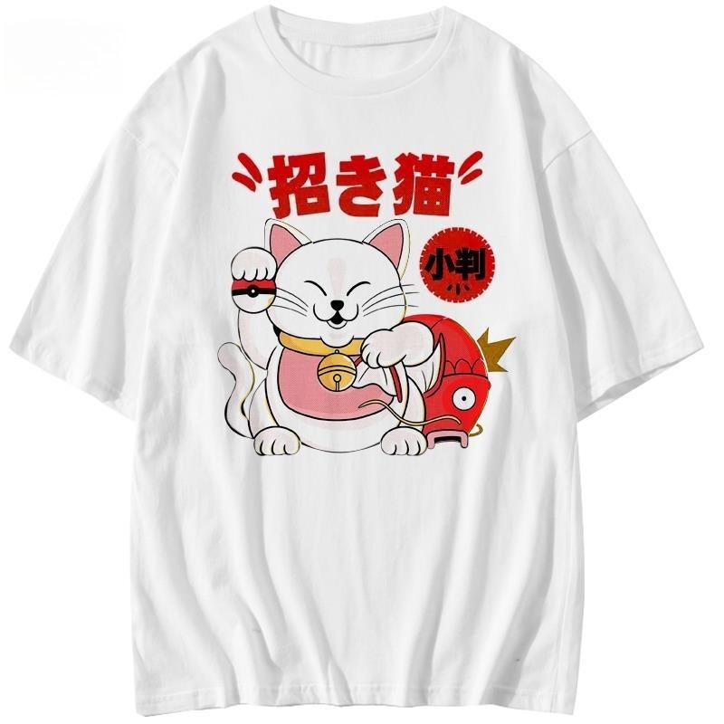 Pokémon Fortune Cat Magikarp Tshirt Cotton Tee Mens 2026 Summer Fashion Oversize Street Casual Y2K Tops Streetwear Clothing