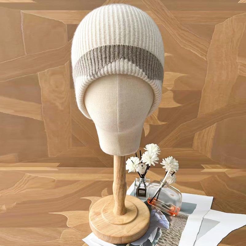 Cashmere Autumn and Winter New Style Women's Color Matching Warm Jacquard Cold Hat Thickened Brimless Toe Knitted Hat