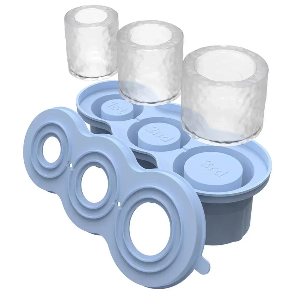 3 Hole Ice Cube Tray Ice Mold Food Grade for 20 30 40oz Stackable with Lid Easy Release Reusable Silicone Ice Tray Space Saving
