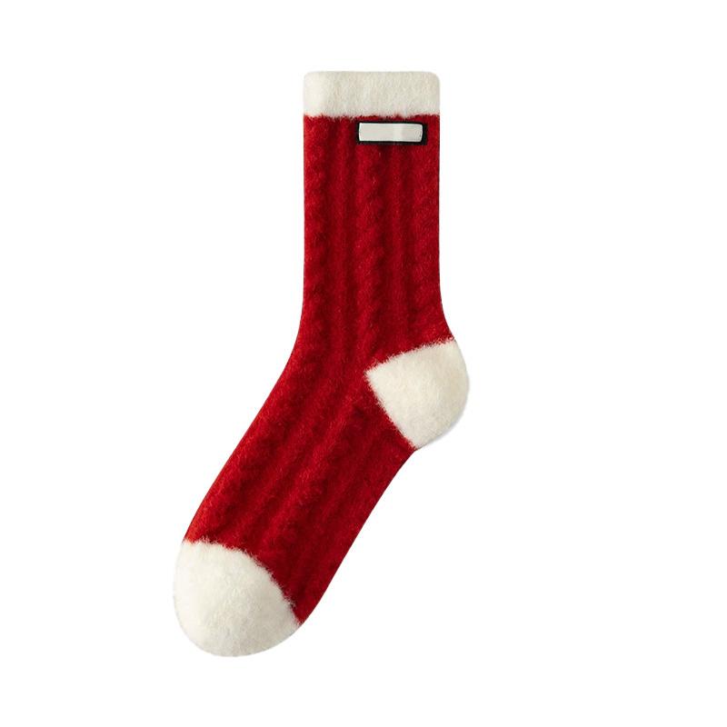 

1 Pair Winter Warm Soft Thick Socks Christmas Gift Middle Socks for Women Mid Tube Socks Red White Stripes