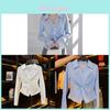 French Port Style Blue Satin Shirt With 3d Effect And Polo Neck For Elegant Women