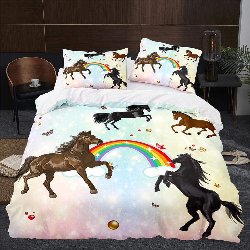 3D Horse Duvet Cover King Queen Size White Running Horses Pattern Bedding Set For Kids Teens Adults Wild Animal Soft Quilt Cover