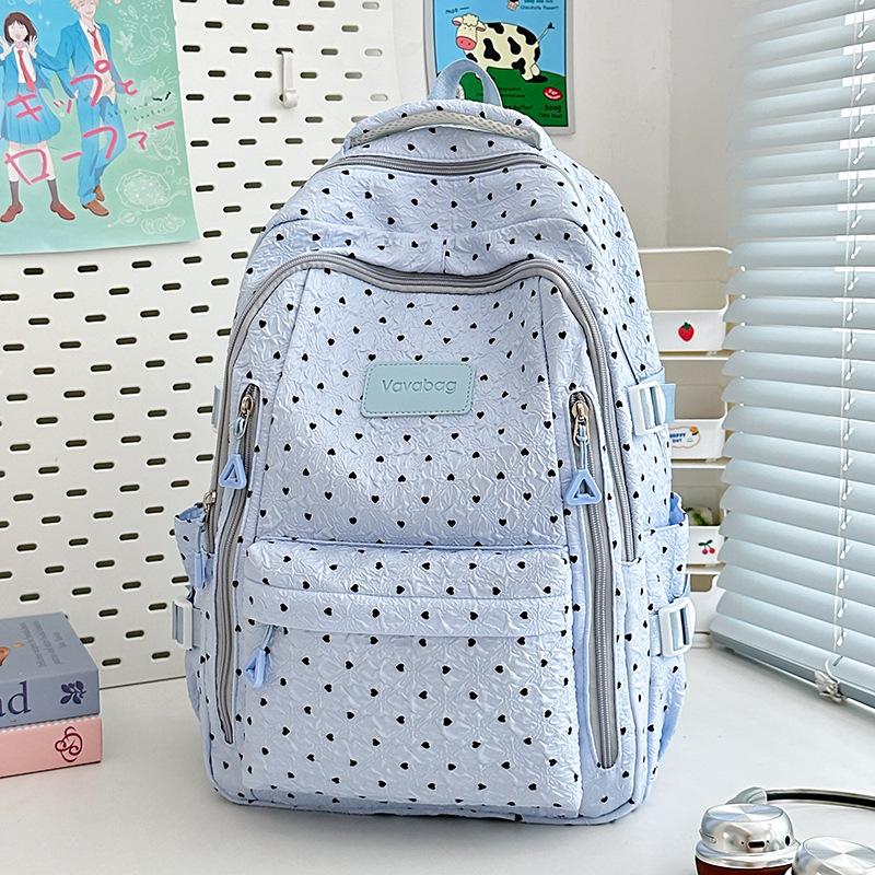 School Bag New High-value Fresh College Style Polka Dot Make-up Bag Junior High School Students Lightweight Travel Backpack