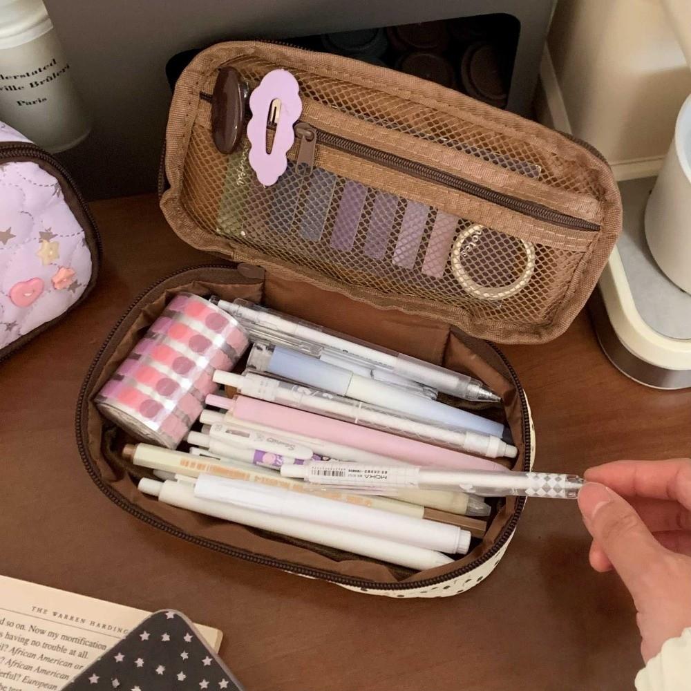 Large Capacity Korean Stationery Bag Star Love Heart Pen Storage Bag Dot Cloth Pencil Case Student