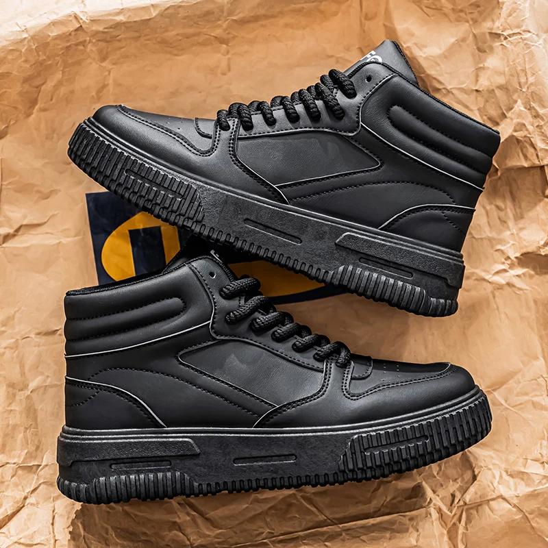 

New Fashion Casual High Top Skateboard Shoes Student Boots Men and Women Trend Wear Resistant Two-color Couples Sneakers 39