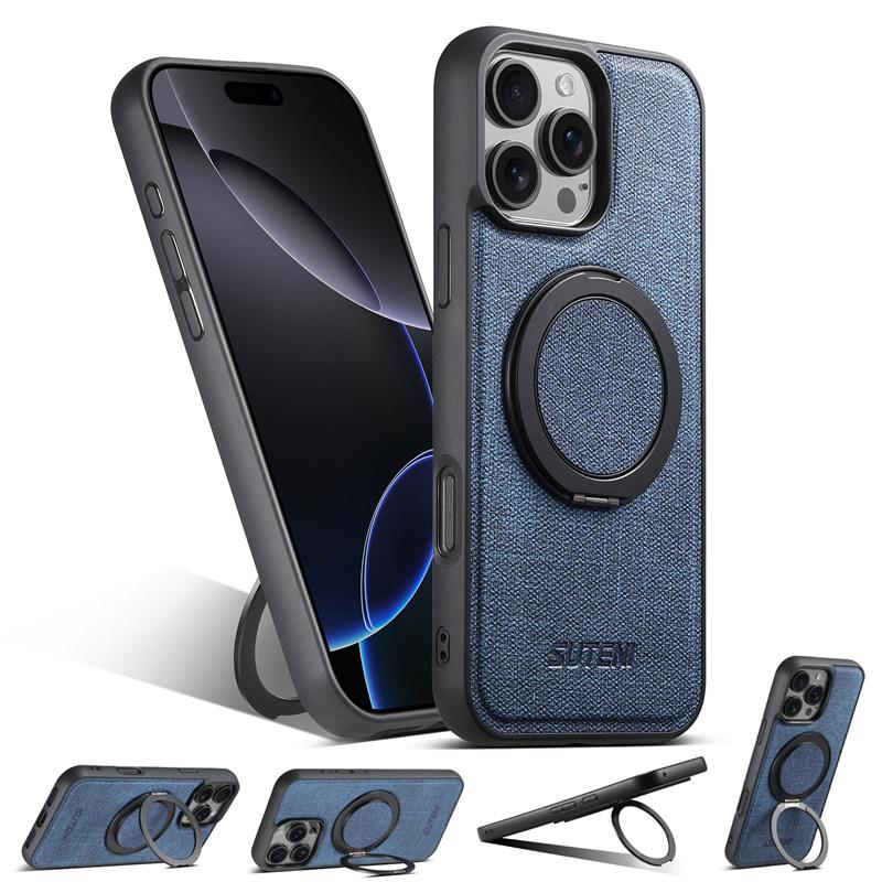 Strong Magnetic Compatible MagSafe Wireless Charging 360° Rotating Ring Frame Denim Case iPhone 16 15 14 13 12 Pro Max Samsung S22 S23 S24 S25 Ultra