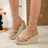 Fashion Sexy Suede Cross Strap Gladiator Sandals Women Brand Designer Super High Wedge Heels Sandals Bohemia Beach Hemp Sole Shoes