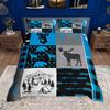 Homewish Rustic Farmhouse Plaid Duvet Cover Set Moose Bear Checkered Bedding Set Retro Cabin Lodge Comforter Cover Set