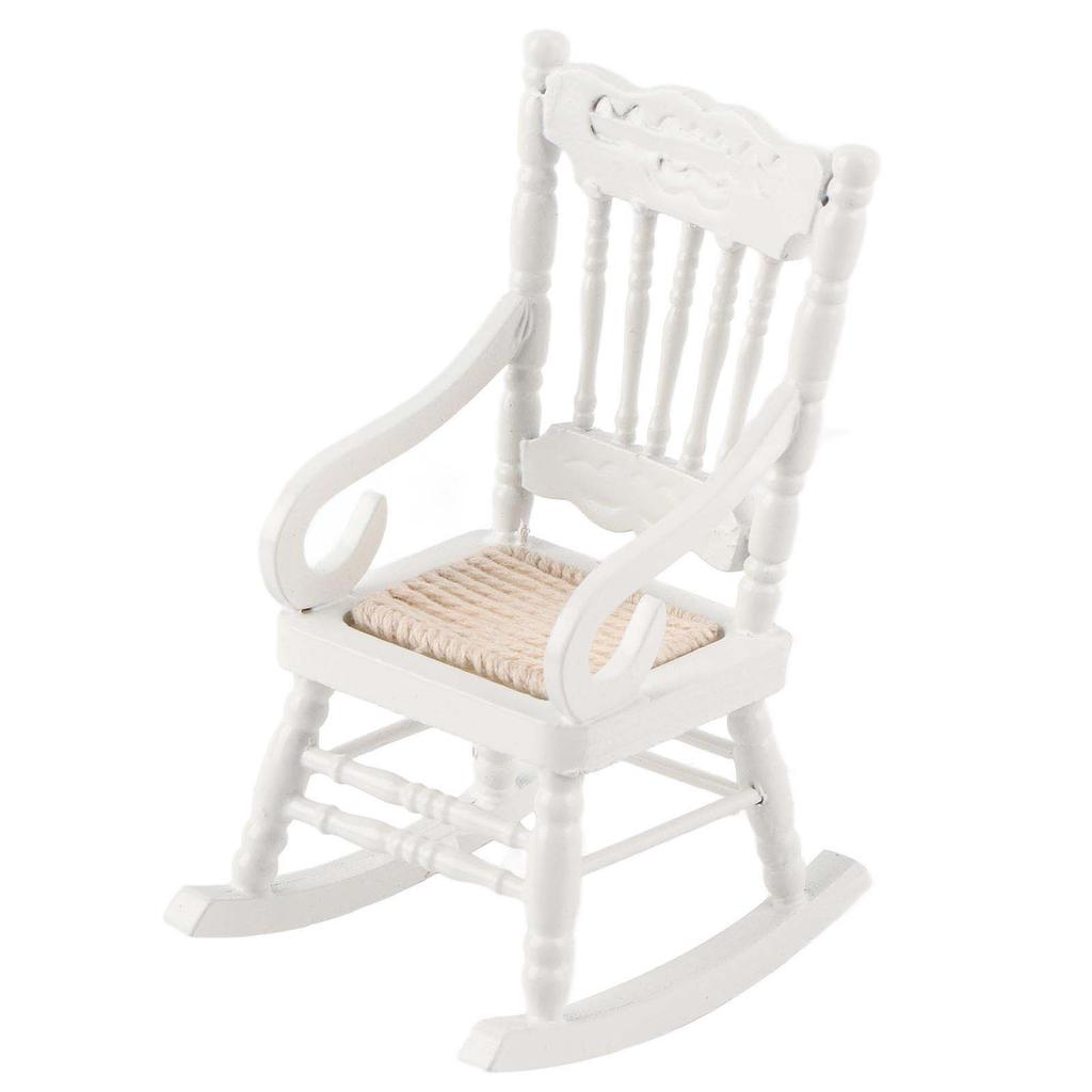 1:12 Miniature Furniture Wooden Rocking Chair for Dolls House Decor Toys (White)