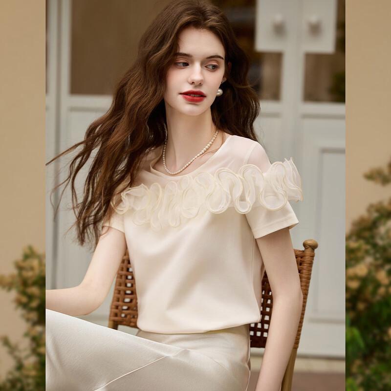 Bailuyu Women s Elegant 3D Lace Short Sleeve T-Shirt L