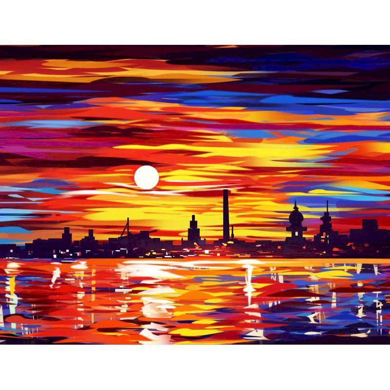 RUOPOTY Oil Painting By Numbers Seaside Landscape Wall Art Unique Gift Hand Painted Picture By Numbers Sunset For Living Room