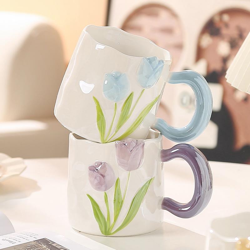 High-Value Hand-Painted Tulip Water Cup Mug Cup Ceramic Bridesmaid Souvenir Opening Event To Send Customers