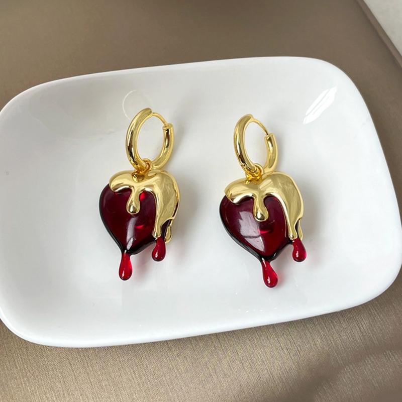 Red Heart Water Drop Dangle Earring Women Jewelry Valentines Day Gifts
