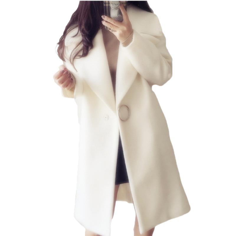 2022 Autumn/Winter Korean Style Thickened Woolen Coat, Large Lapel, White Mid-Length Cocoon Shape Overcoat for Women