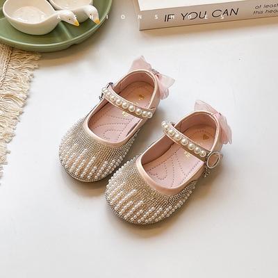 Ins Kinderschuhe aus kleinem Leder mit Röcken 2025 Frühling neue koreanische Version von Mädchen weichsohlige Prinzessin Schuhe glänzende Kristallschuhe