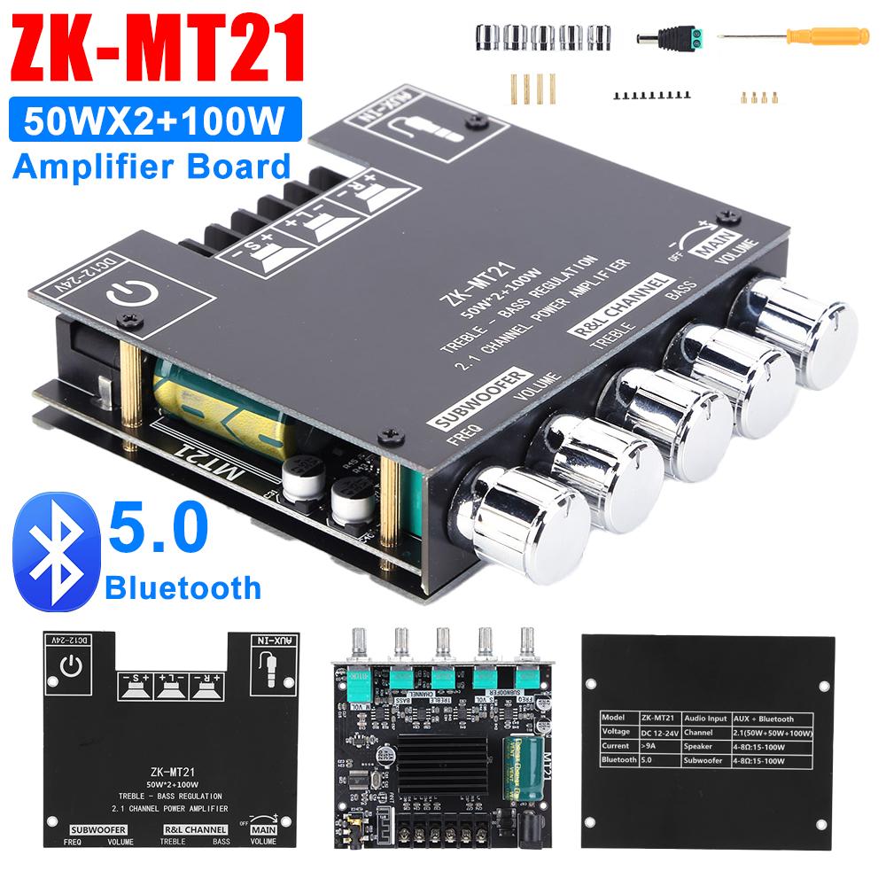 ZK-MT21 100W+2*50W Digital Power Amplifier Board 2.1 Channel Audio Power Amplifier Module Subwoofer AUX Bluetooth Stereo Amp