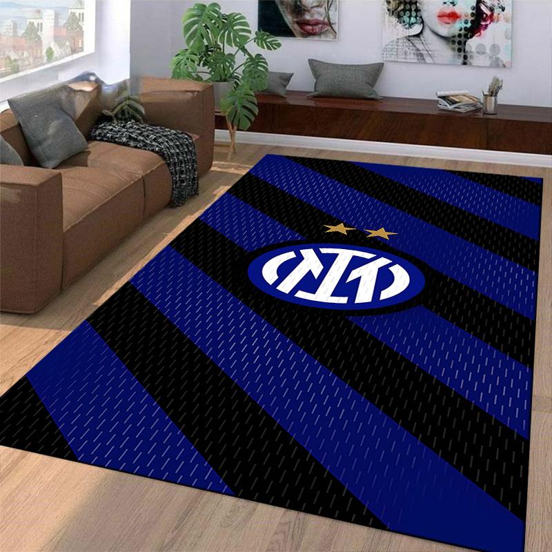 Tapis Rayé Inter Milan Bleu et Noir avec Logo de l'Équipe, Étoiles Convient pour une utilisation comme tapis antidérapant pour salon chambre canapés