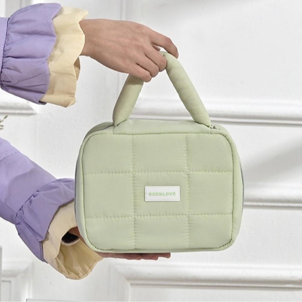 Large Capacity Hand-held Makeup Bag Quilted Portable Toiletry Bag Puff Square Cosmetic Bag  Home