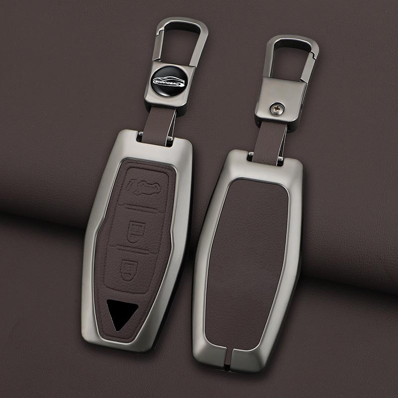 Zinc Alloy + Leather Car Key Case Cover Shell Fob For Mitsubishi Outlander 2022 2023 2024 2025 Control Car Interior Accessories