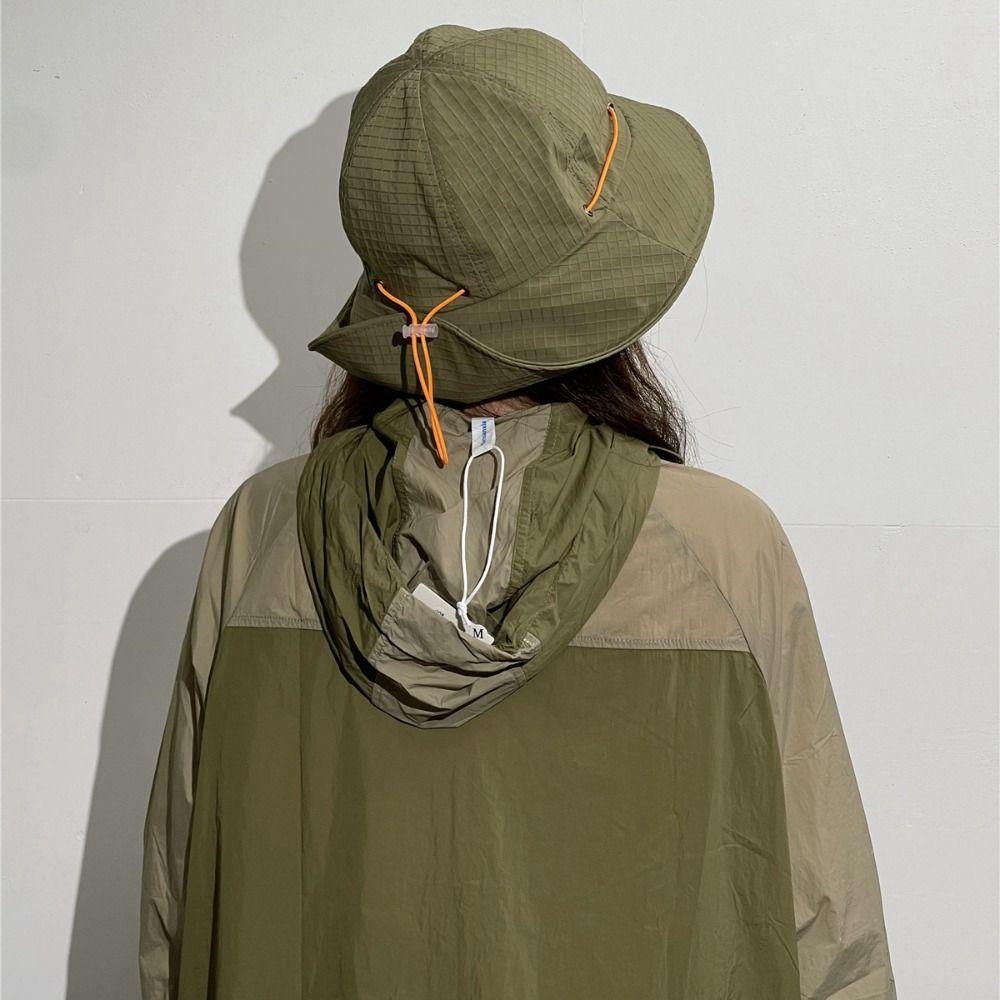 Solid Color Drawstring Fisherman Hat Quick-drying Hiking Hat Fashion Wide Brim Sun Hat  Camping