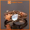 Huitan Vintage Leaf Vine Design Imitation Moonstone Ring for Women Bohemian Style Party Luxury Dainty CZ Elegant Finger Jewelry
