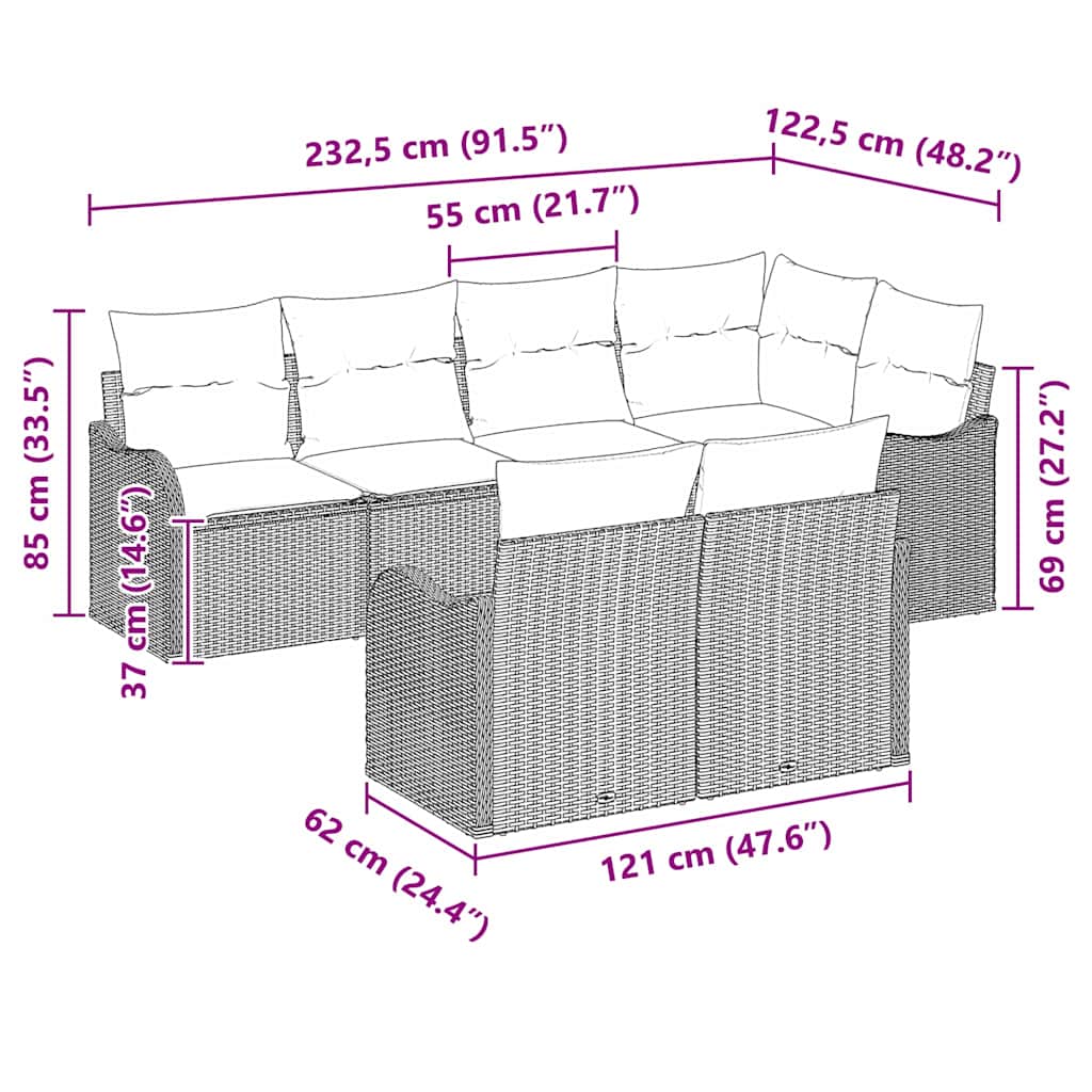 Garden Sofa Set with Storage 7 pcs Black Poly Rattan