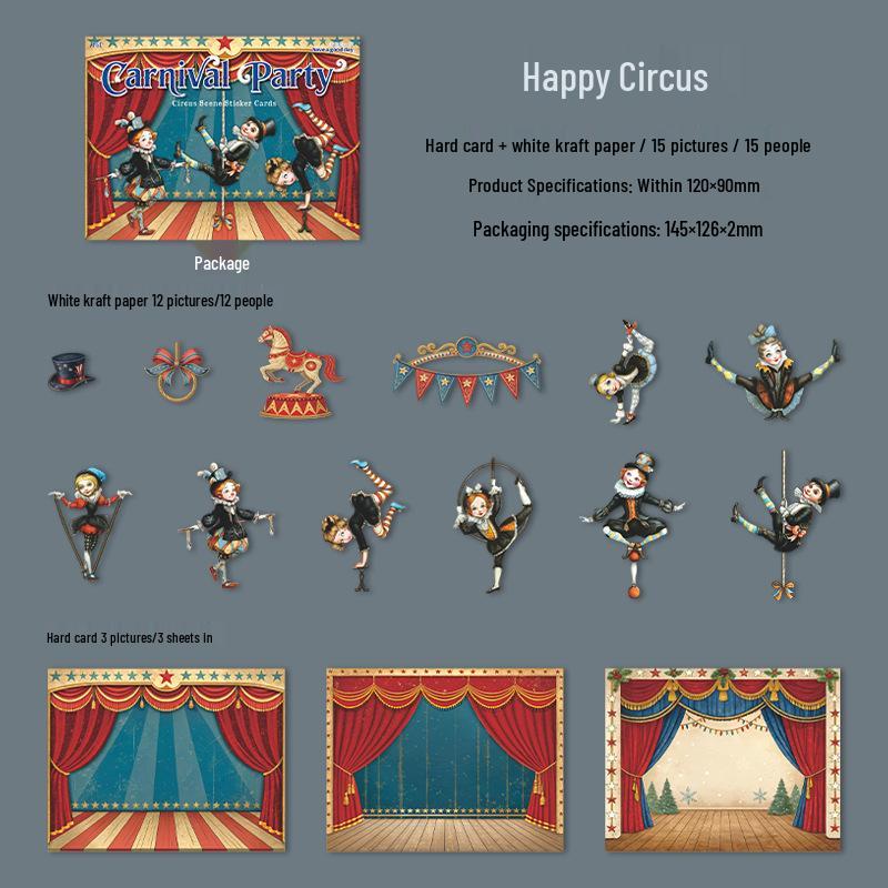 Carnival Circus Scenery Sticker Pack: 15 Sheets, 6 Styles