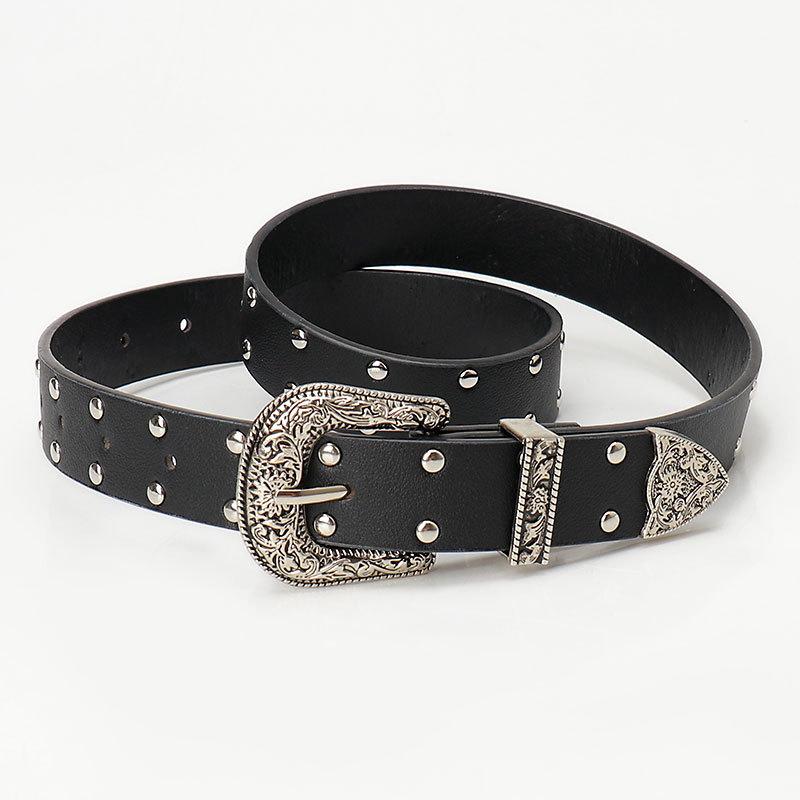 New Retro Engraved Belt Women's Versatile Jeans Belt European and American Punk Rivet Women's Belt