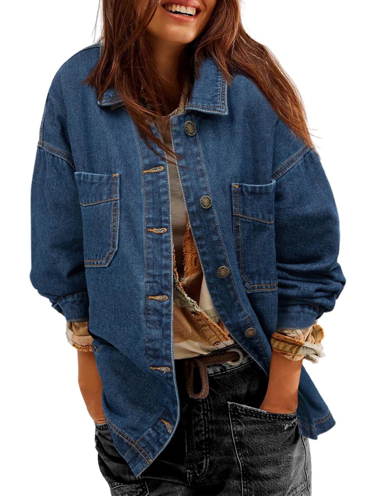 

Women s Washed Denim Jacket - New Spring/Autumn Style Double Extra Large темно-синього кольору