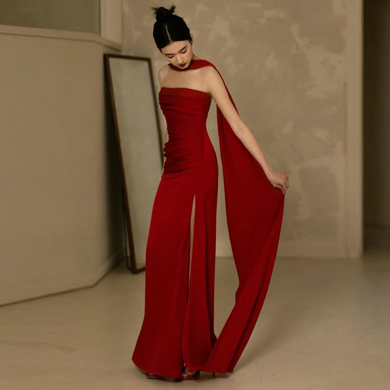 1011 French light wedding dress bride white simple and thin dress bar mitzvah banquet satin morning gown dress women