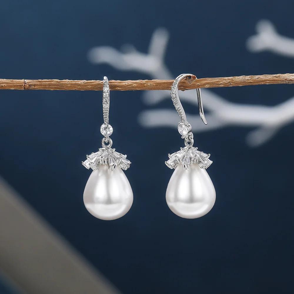 Beige High-End Perlenohrringe, Damen Schlichtes und Modisches Design, Exquisit, Luxuriös, Glänzende Schmuckaccessoires Großhandel