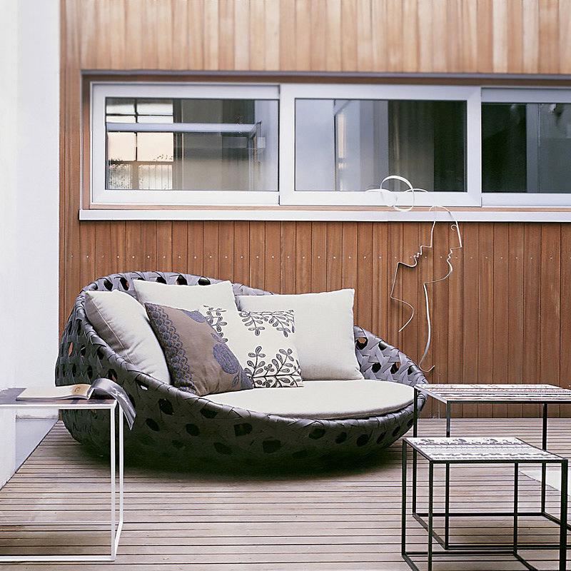 Round Rattan Outdoor Sofa Bed for Patio, Terrace, or Poolside Lounge